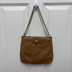Vintage‎ Ruth Saltz Purse Handbag Cougar Head Brown Leather Double Chain Strap